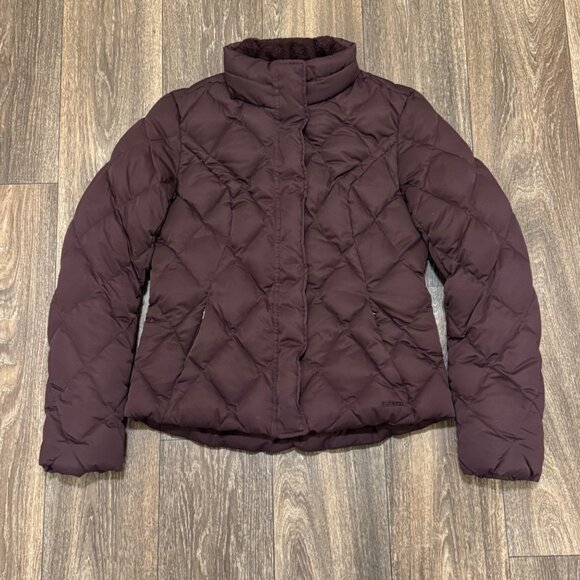 VTG Eddie Bauer Puffer Jacket Women's Small Burgandy Goose Down 650 Quilted 00s - Picture 1 of 13